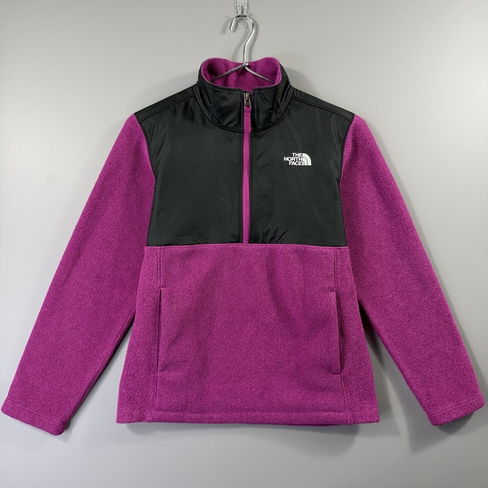 The North Face Fleece Jacket Kids 10-12 Purple Black 1/4 Zip Pullover Warm